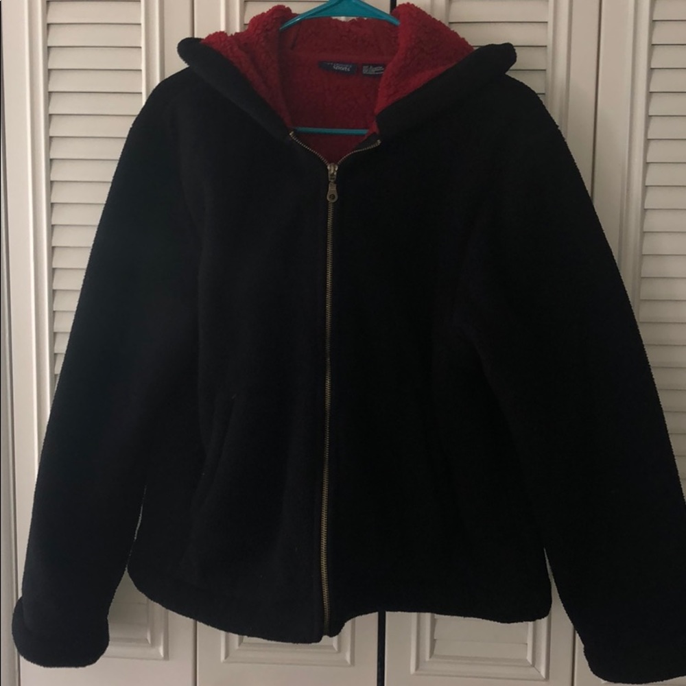 Women’s Lg Hooded Lined Jacket - black with red